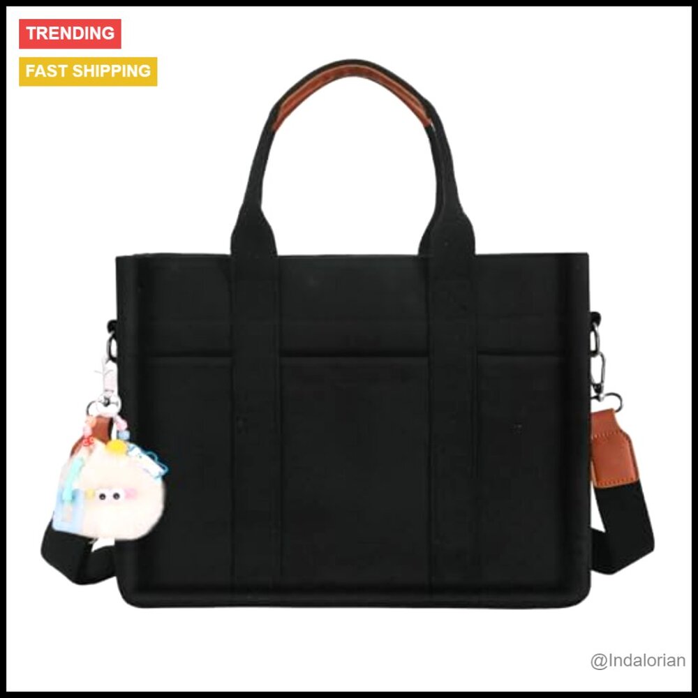 Structured Canvas Tote Bag Multi-Compartment Zipp… - image 3